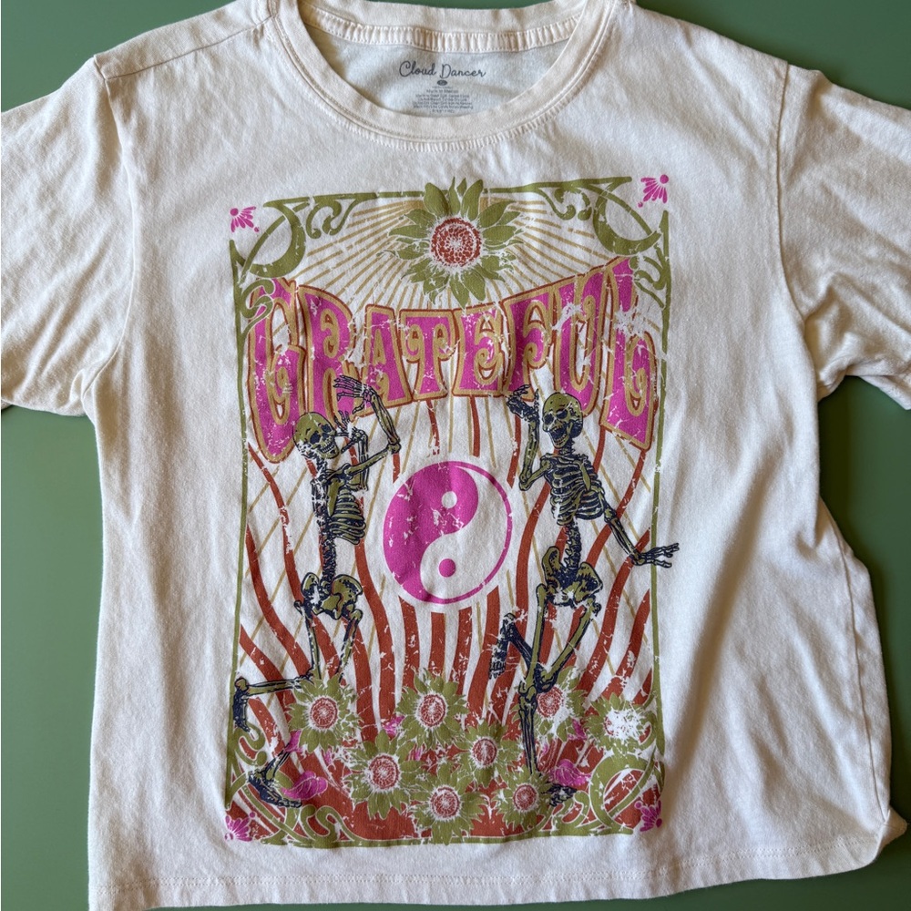 Chaser Kids Grateful Tee - Cream with Pink and Green